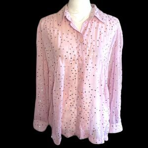 Vintage Y2K Pink Sheer Sequin Blouse PXL Fairycore Romantic Top Ethereal Barbie